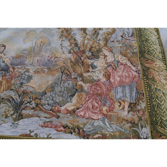 VTG Woven Tapestry Wall Hanging French Landscape Romantic by Sea Gull 43"x33.5" - Picture 5 of 15